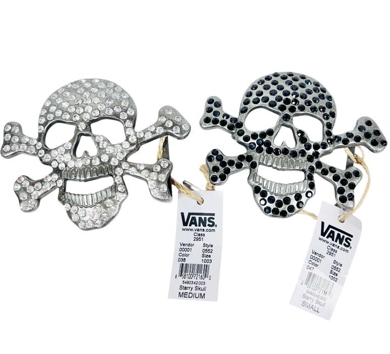 Vans Off the Wall Skull Black Silver Set of 2 Belt Buckles Rhinestone Stone 