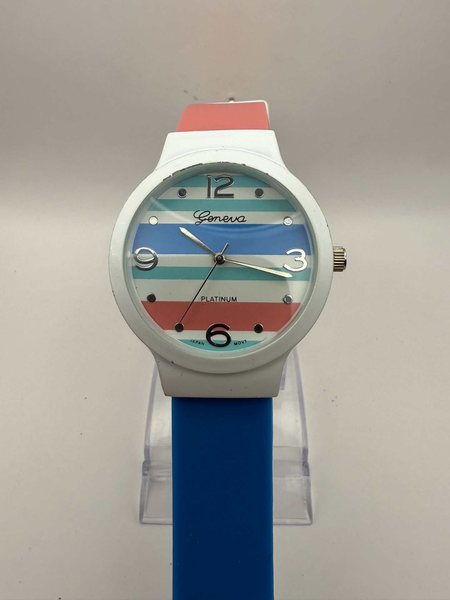 Geneva Platinum Women's Analog Watch Blue Coral Silicone Band (New Battery)