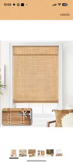LazBlinds No Tools No Drill Cordless Bamboo Roman Shades, Light Filtering Window Treatment, Roll Up Bamboo Blinds for Window 32'' W x 64'' H, Brown
