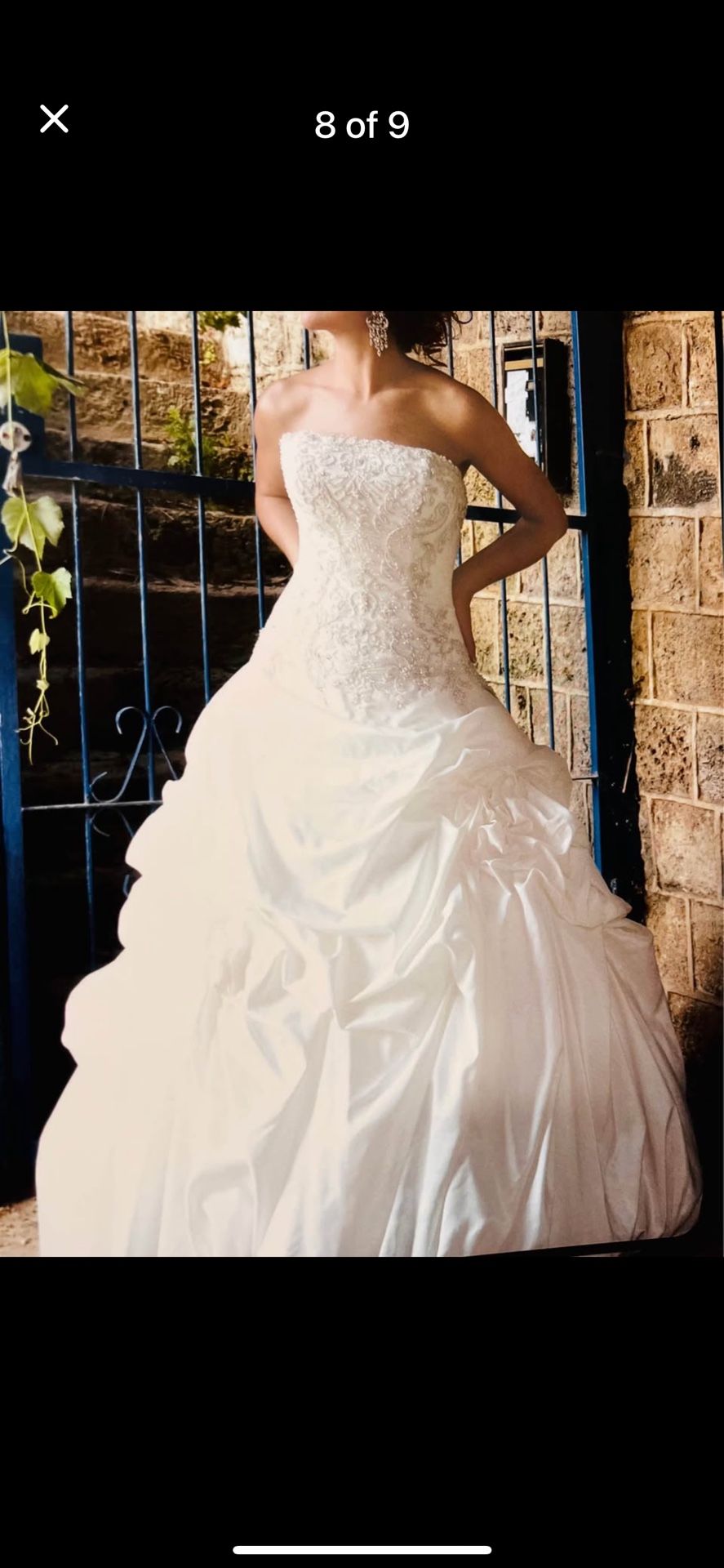 Couture Satin Ball Gown Wedding Dress – Hand Beaded Bodice – Cathedral Train – Preserved & Sealed