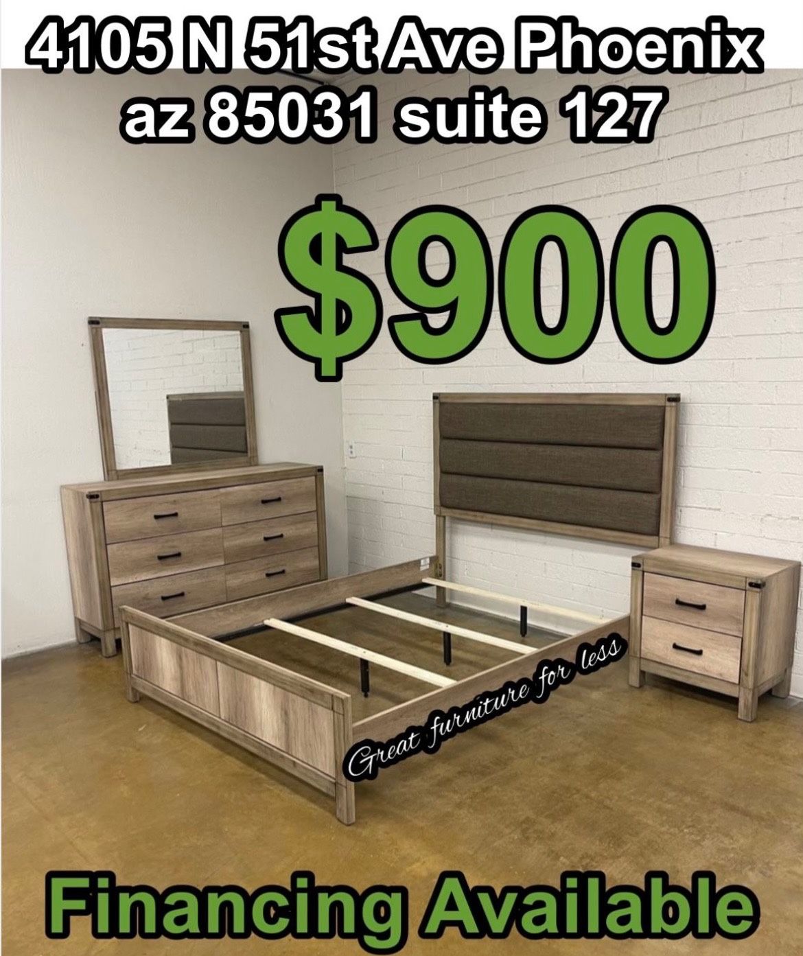 4 PCs Queen Size Bedroom Set Include Bed Frame Dresser Mirror And 1 Nightstand Brand New