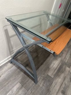 Glass Top Computer Desk with Keyboard Tray