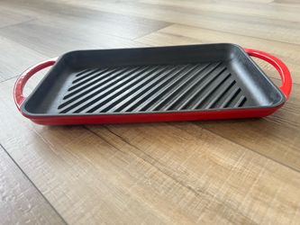 Enameled Cast Iron Rectangular Grill Pan with Double Loop Handles