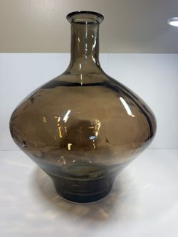 Large Amber Glass Vase Bulbous Bottle Shape Smoky Brown Modern Boho Home Decor 18’