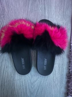 Cape Robbin Hot Pink & Black Faux Fur Slides Women's Size 8