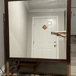 Large Mirror With Wooden Frame