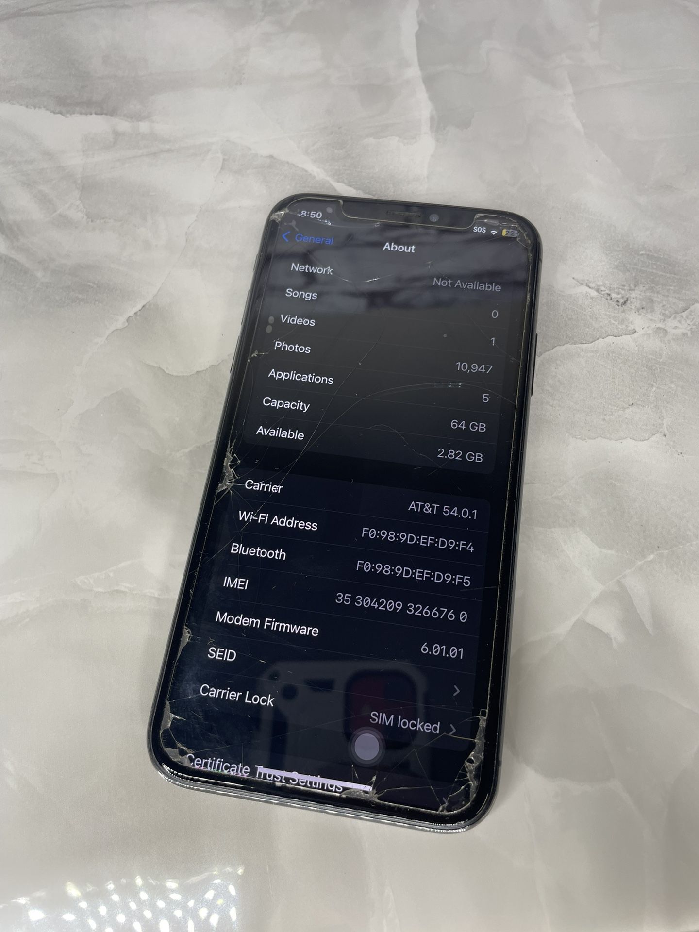 Apple iPhone X 64GB Black Unlocked Smartphone AT&T