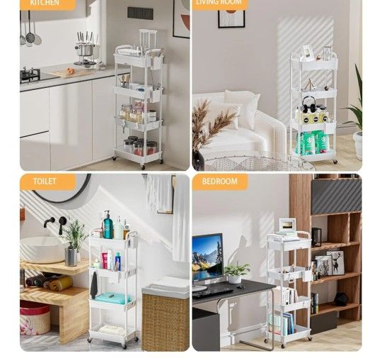 Rolling Utility Cart with Drawer,REBECAT Utility Cart Made of Multifunctional Storage Organizer Tool for Kitchen,Bathroom,Living Room,Office(Gray