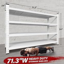 71.3" Wide Heavy Duty Garage Shelving Units,5000LBS Deep Storage Shelves,White Metal Garage Shelves,Steel Shelf,Large Storage Rack,Industrial Shelving