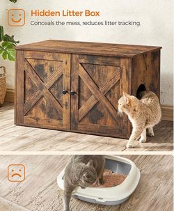 Cat Litter Box Enclosure, End Table, 31.5 x 20.9 x 19.7 Inches Litter Box Furniture Hidden with Removable Divider, Indoor Cat House, Rustic Brown, HAI