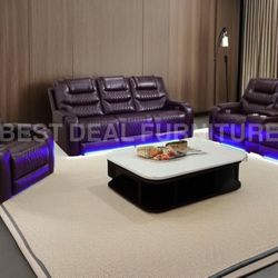 Brown Power Reclining Couch 3-Pc Set — Sofa • Loveseat • Chair 