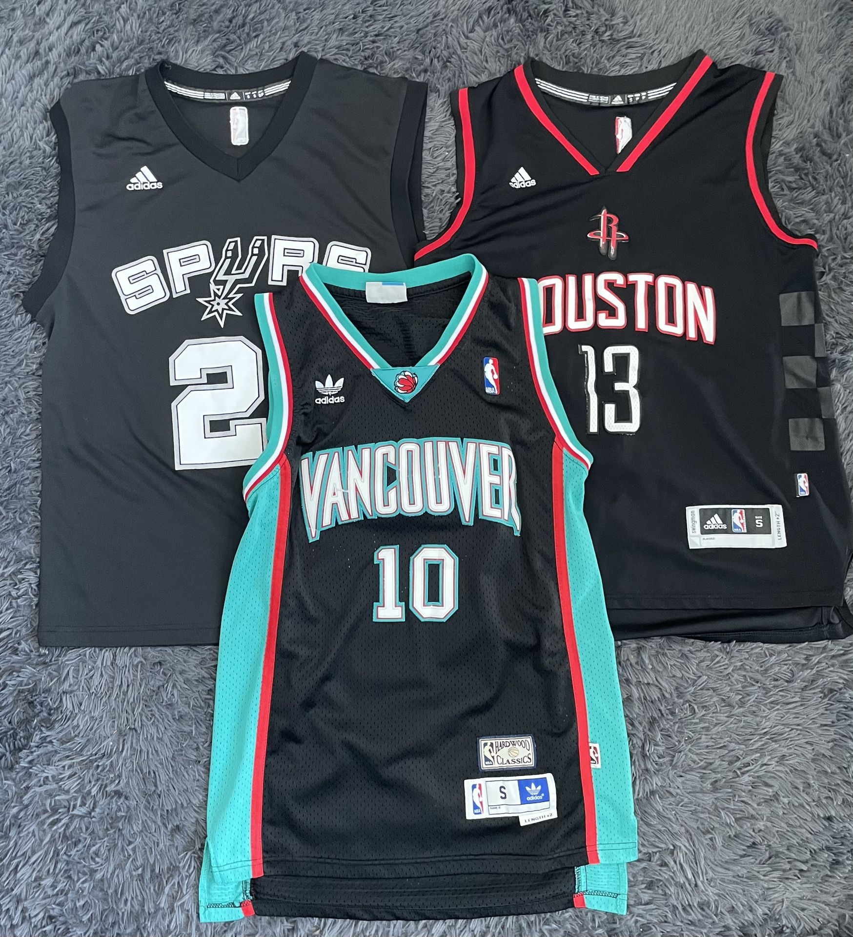 Adidas Swingman (L+2) NBA Jersey Lot Bundle of 3 | Tim Duncan Spurs | Mike Bibby Grizzlies | James Harden Rockets | Men Small