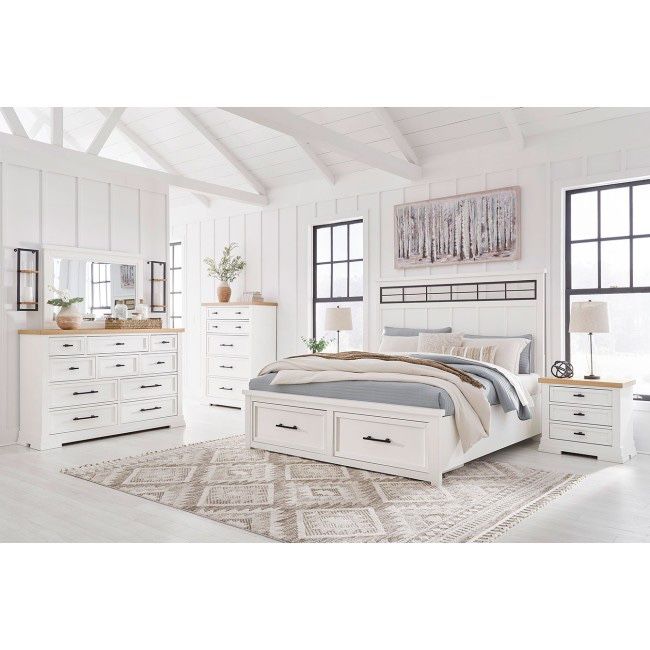 4PC King Bedroom Set. White/Natural Finish 