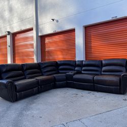 Brown Leather Power Reclining Sectional Couch - 6 Piece