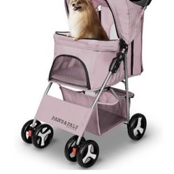 Paws & Pals 4 Wheeler Elite Jogger Pet Stroller Cat/Dog Easy to Walk Folding Travel Carrier, Pink