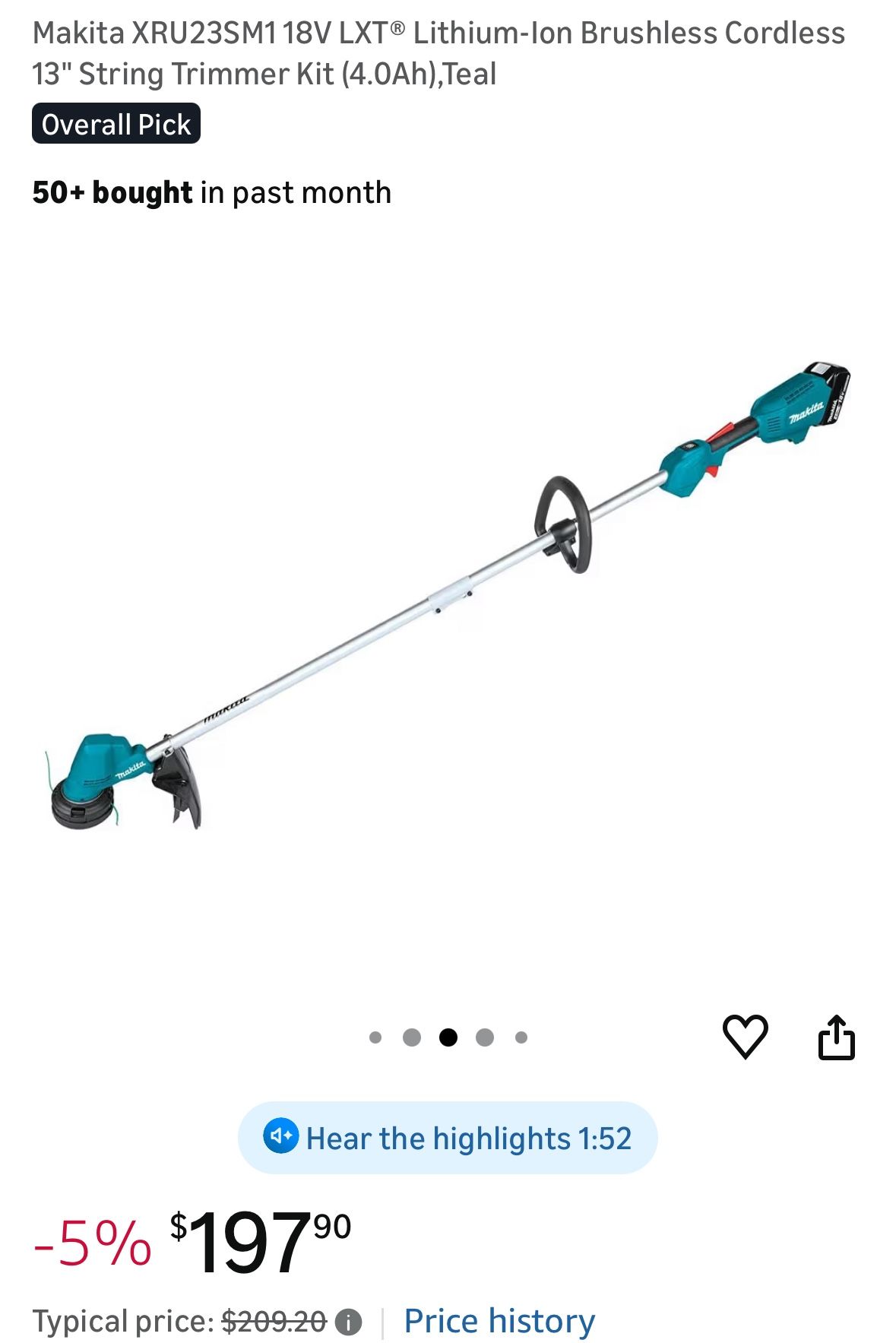 Makita XRU23SM1 18V LXT® Lithium-Ion Brushless Cordless 13" String Trimmer Kit