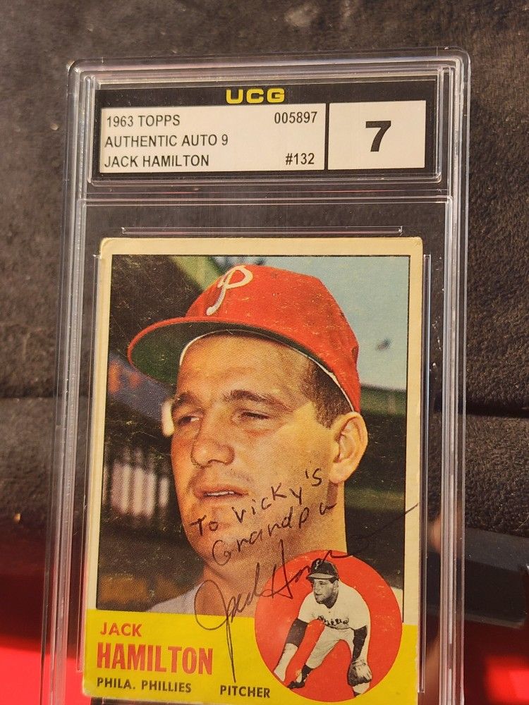 Jack Hamilton Phillies Signed & Inscribed 1963 Topps #132 UCG 9 AUTO 7 OVERALL 
