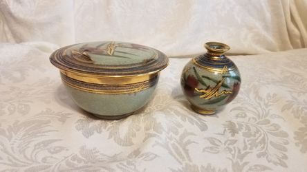 Michael Wilson pottery a round bud vase and a ceramic bowl