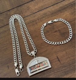 Last Supper Pendant Cuban Chain Necklace and Bracelet Set