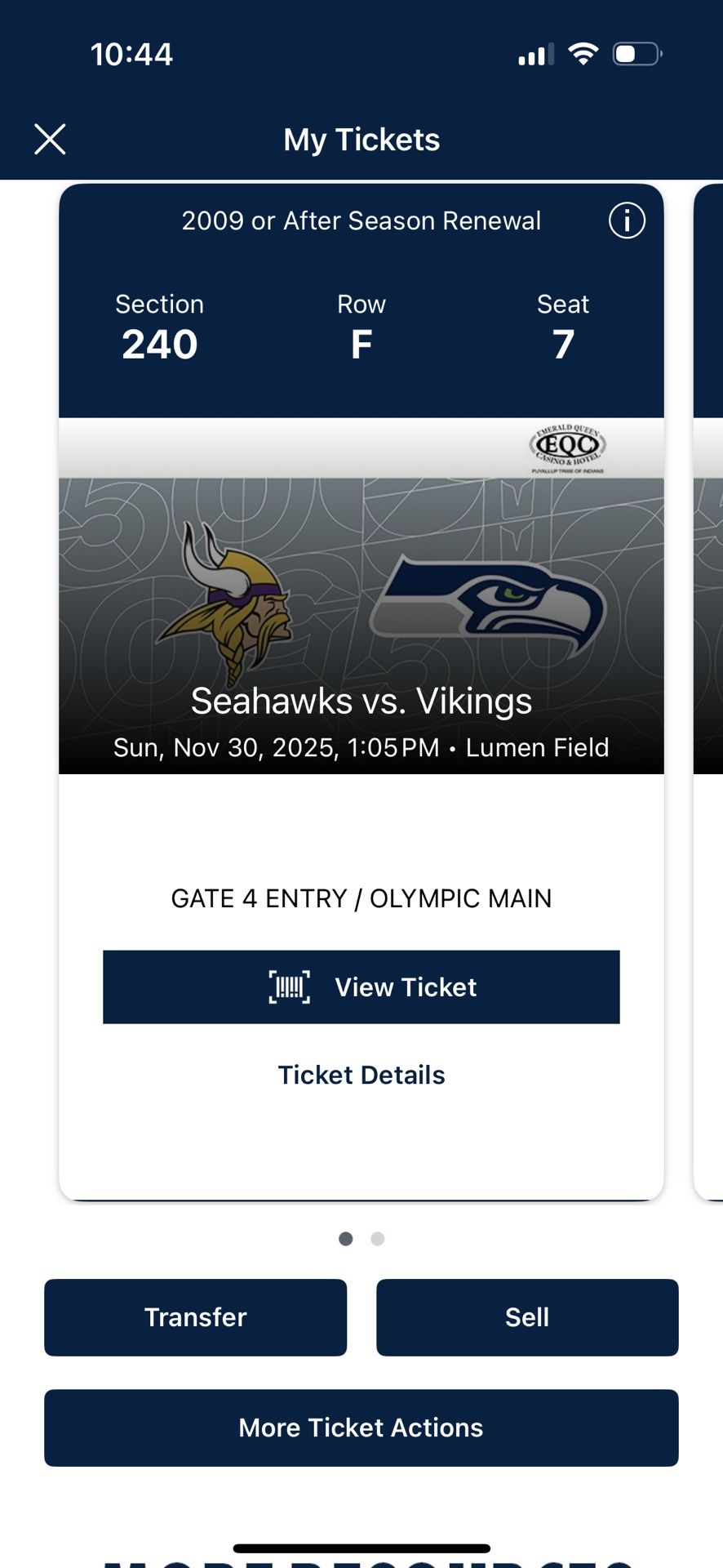 Seahawks Vikings Section 240 Row F!