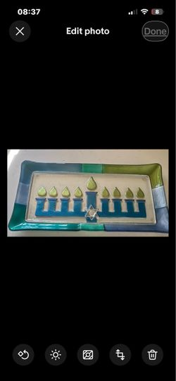 Modern Star Of David & Menorah Hanukkah Glass Serving/Decorative Plate 15X8X1”