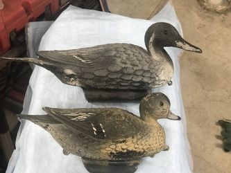(2) old used plastic duck decoys, made in Italy