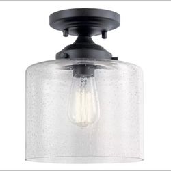 KICHLER Winslow 8.5 in 1-Light Black Contemporary Semi-Flush Mount Ceiling Light