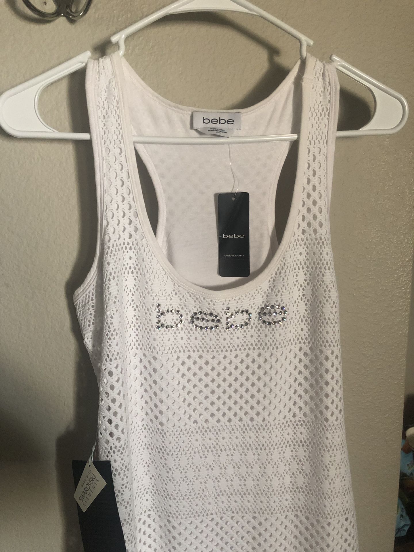 Size S/M white Bebe dress w Swarovski