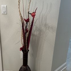 Decorative Floor Vase with Dried Flowers