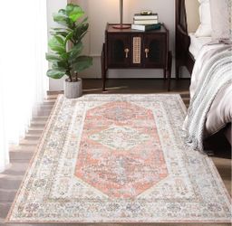 5x7 Area Rug Washable Stain Resistant Non Slip Soft Distressed Farmhouse Rugs