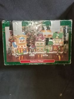 Vtg Trim A Home Bayberry Village 10 Piece Lighted Christmas Village Set Boxed