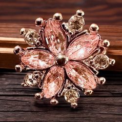 Brand new big pink flower statement ring on silver band