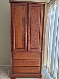FREE - Oak Armoire, couch & chaise, and used Tempur-Pedic queen mattress