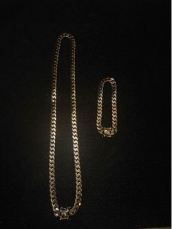 14K Gold-Plated Solid Cuban Chain and Bracelet Set Miami