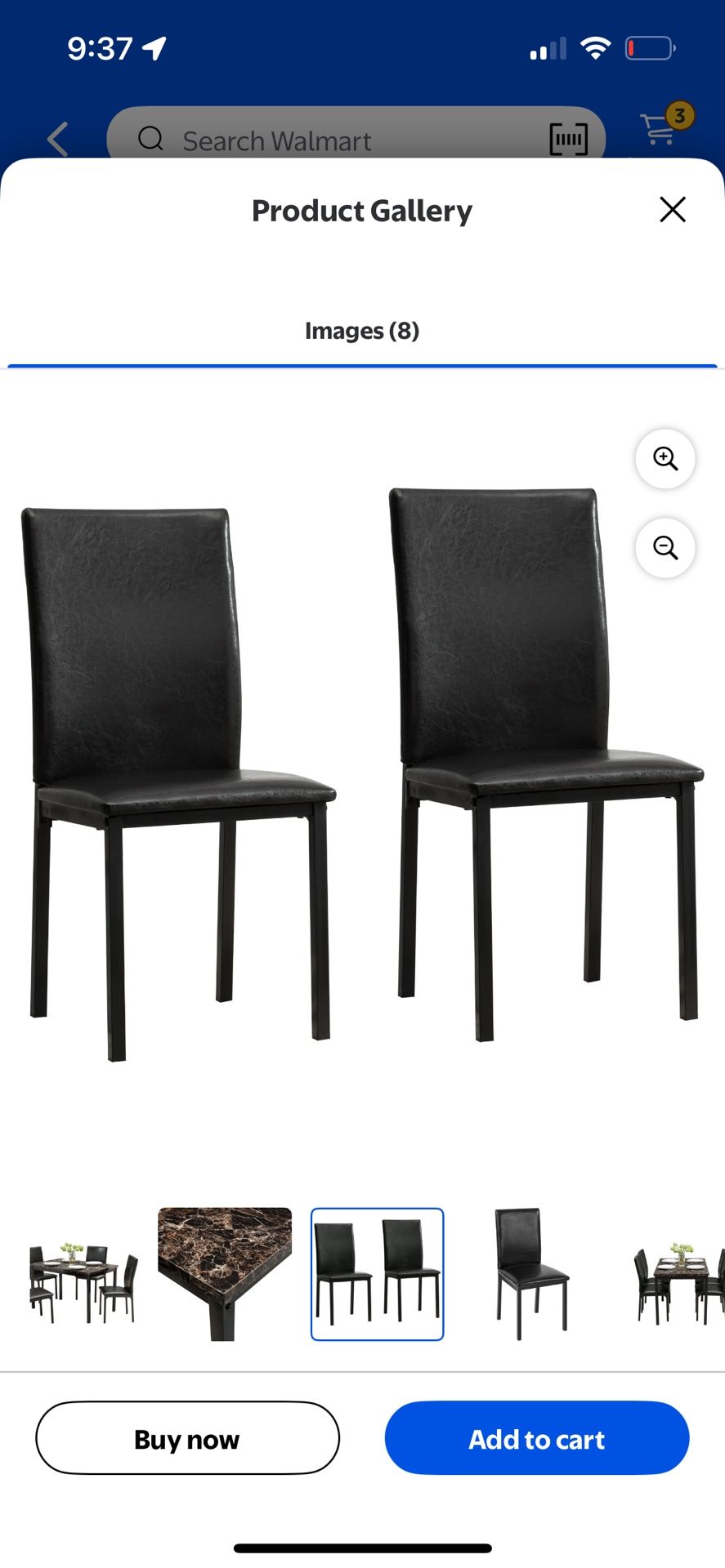 Mainstays 5 Piece Faux Marble Dining Table and 4 PU Chairs Set, Black Color, Set of 5 for Kitchen