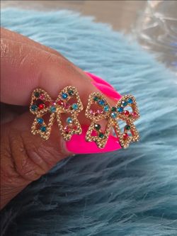 Rhinestone Bow Stud Earrings New