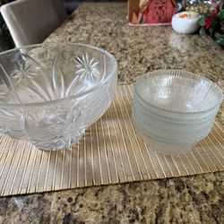 Glass  bowl Large And  6 Servings Bowl