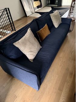 West Elm Modern Sofa – Deep Blue Performance Fabric – Excellent Condition $950