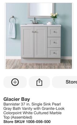 Glacier Bay Bannister 37 in. Single Sink Pearl Gray Bath Vanity with Granite-Look Colorpoint White Cultured Marble Top (Assembled) NEW