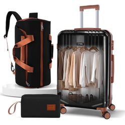 New 3 Piece Carry on Luaagae Suitcases Set with Spinner Whells & TSA Lock Carry on Suitcase ABS+PC Hard Shell Lightweight Travel Suitcases Black