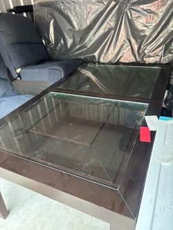 Big Wood  Table with Glass Top
