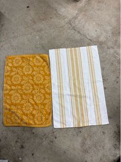 2pc Cotton Kitchen/Tea Towels Set, Yellow Floral & White Stripe, Farmhouse