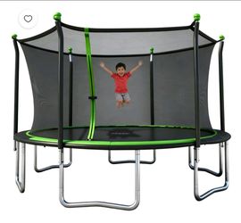 Sportspower BouncePro 14ft Trampoline Meets ASTM Safety Standards, Heavy-Duty Rust-Resistant Steel Frame, UV-Resistant Jump Mat & Safety Net