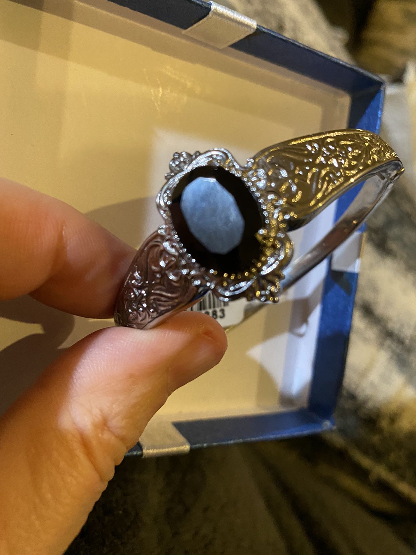 Genuine Black Spinel Bangle Bracelet - 6.5”