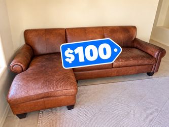 Genuine Brown Leather sofa with chaise 110”