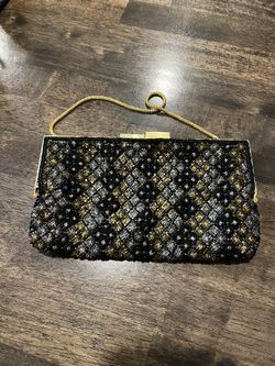 Black And Gold Beaded Vintage Walbarg Hand Bag