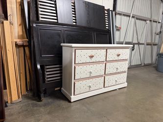 White 6-Drawer Dresser with Polka Dot Detail