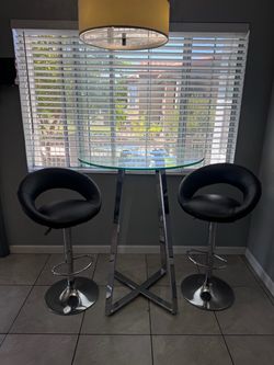 Glass Top Bar Table with 2 Bar Stools