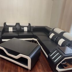 L shaped sofa & table