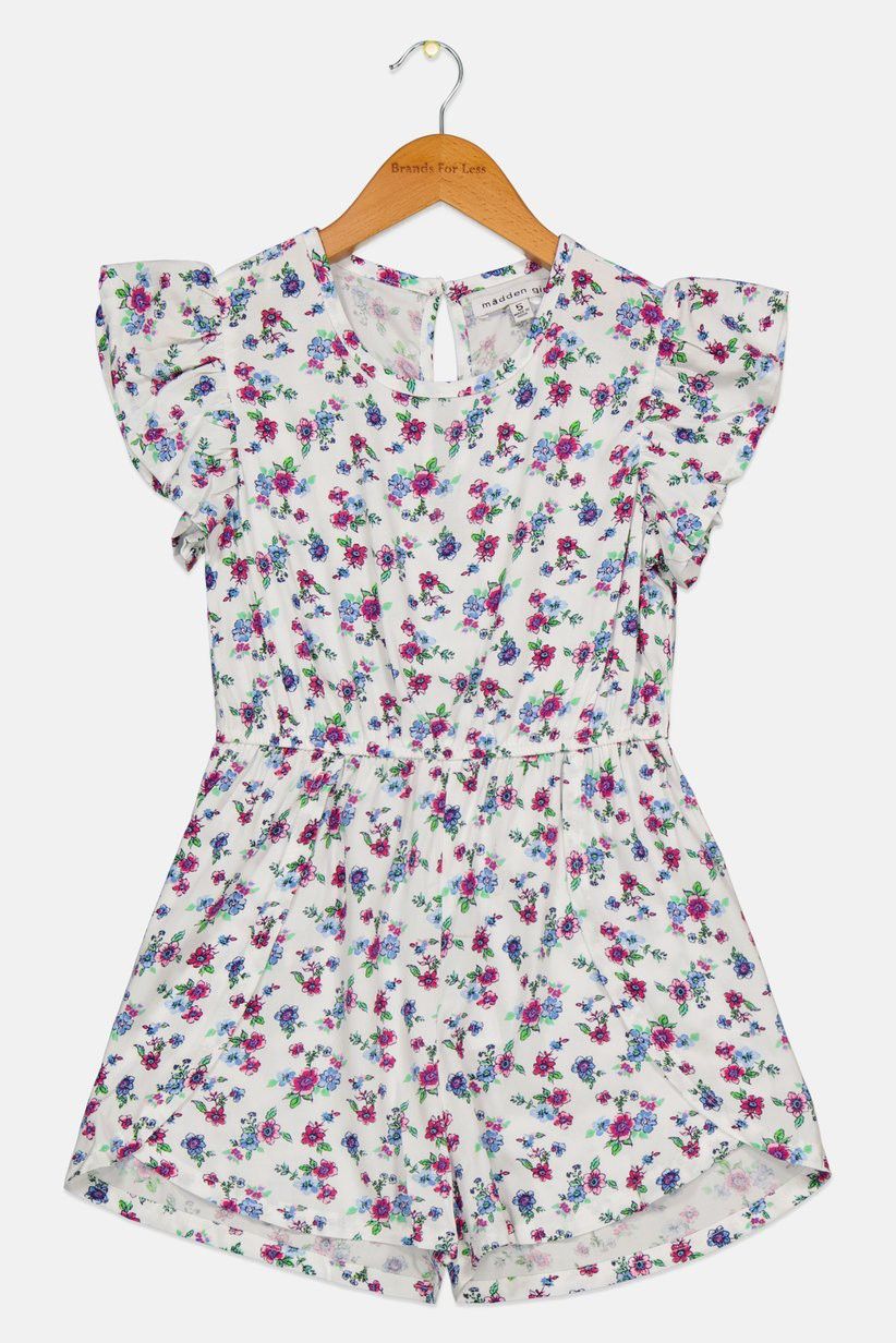 Madden Girls Toddler White Floral Short Sleeve Romper Jumpsuit Top Shorts Size Xl Extra Large Shirt
